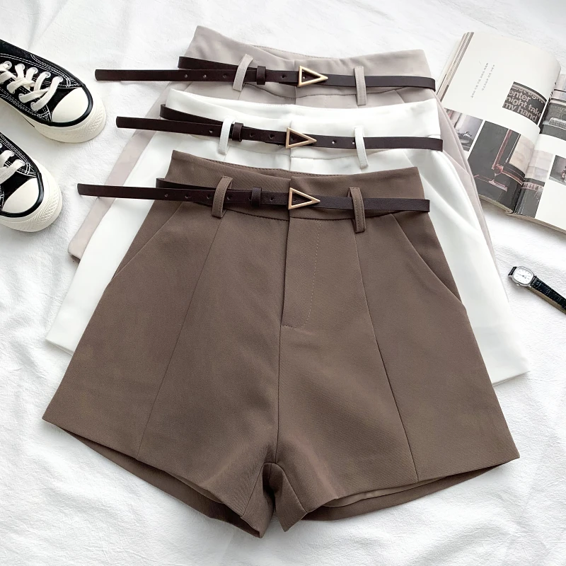 ITOOLIN Casualowe szorty damskie A-line High Waist Short Chic Office Lady Shorts With Belted Vintage Female Trousers Spring Summer