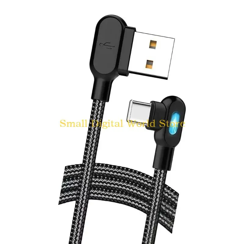 77UB Type C Fast Charging Cable Double Angled Connectors Strong Nylon Weave Cord With LED Light For Mobile Devices