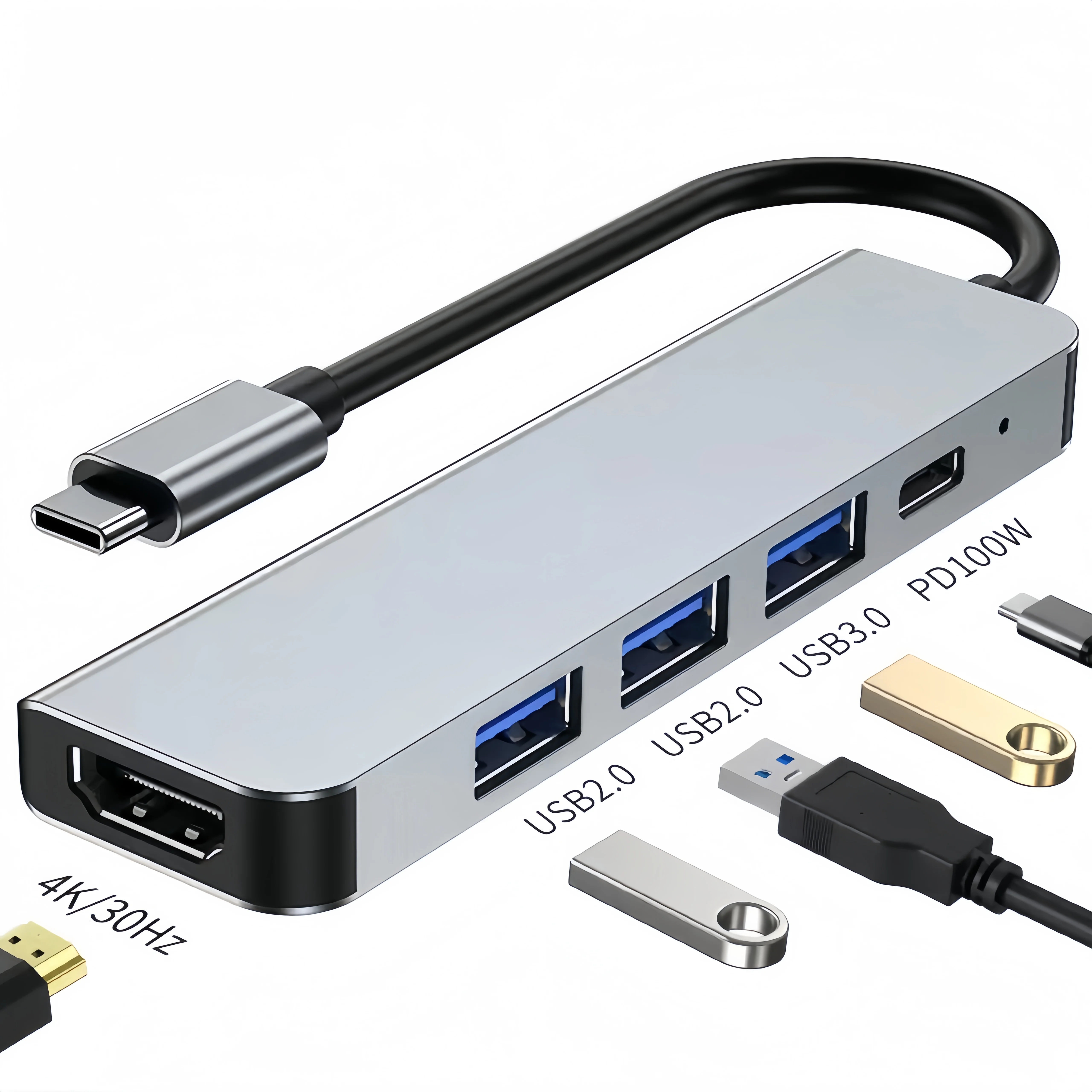 Adaptateur HDMI Hub USB C 5 en 1, 10 pièces, avec HDMI 4K, 3 USB 3.0, USB-C PD, charge rapide pour MacBook Pro/Air, Dell XPS