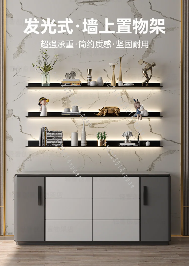 LED Shelf Bookshelf Wine Rack Display Rack Metal Baffle with Light Aluminum Alloy Luminous Laminate