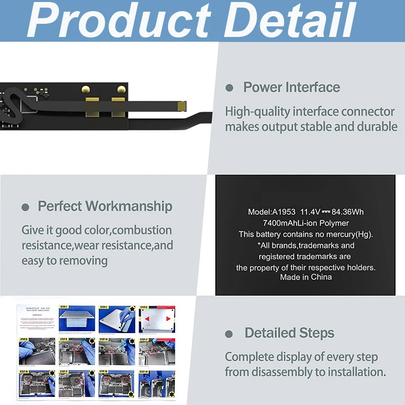 Batterie de remplacement pour MacBook Pro 15 "Touch Bar A1953 (Mid 2018 2019), EMC 3215 3359 MV902LL/A MV912LL/A MV922LL/A