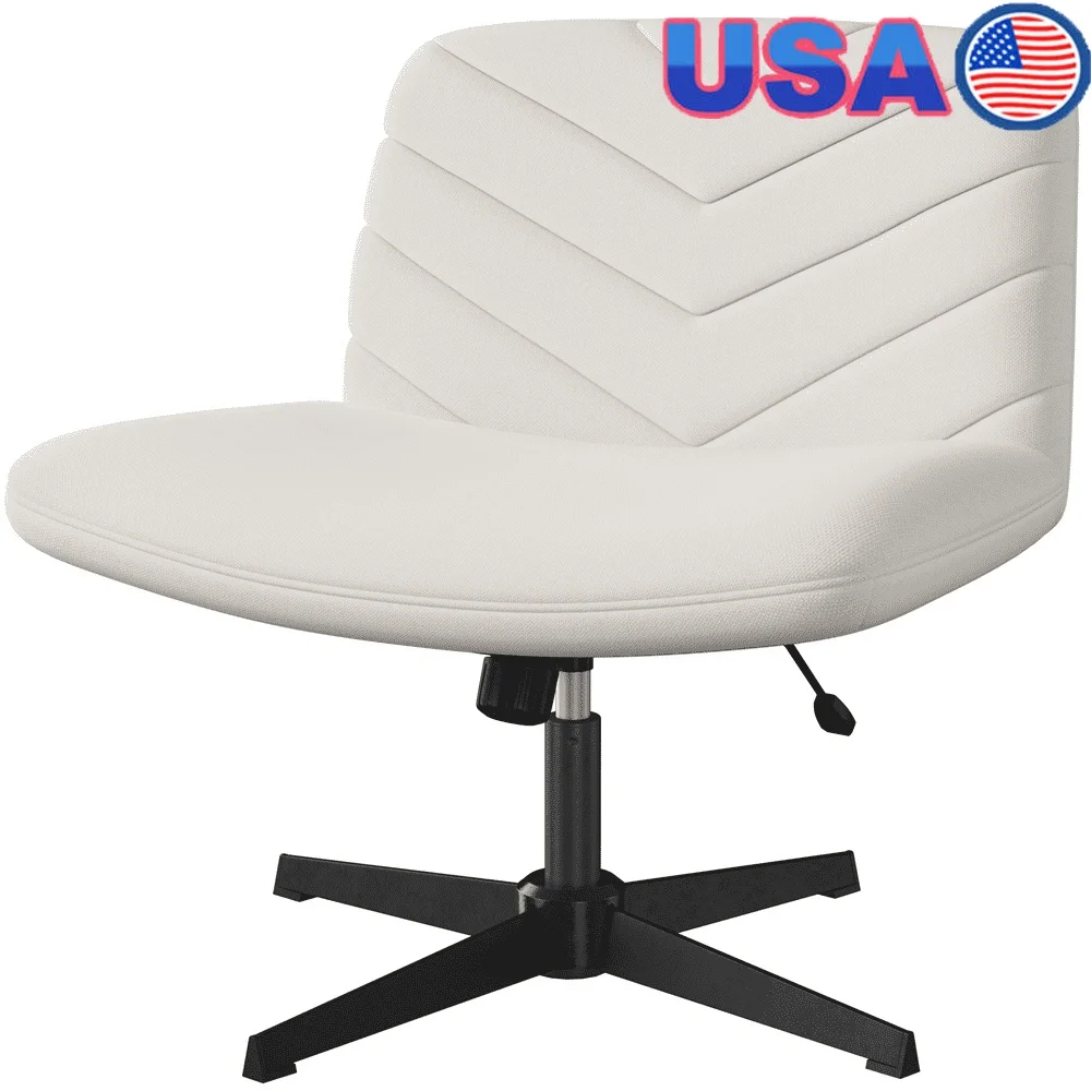 

Armless Swivel Desk Chair with Adjustable Height Extra Wide Seat 360° Rotation Linen Fabric Indoor Use