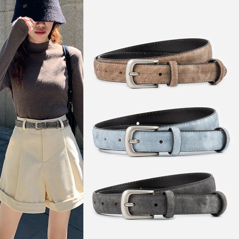 

2024 New Design Women Real Leather Jeans Strap Belt Blue Black Cowhide Waist Belts Ceintures Spring Dress Shirt Female Cinturon