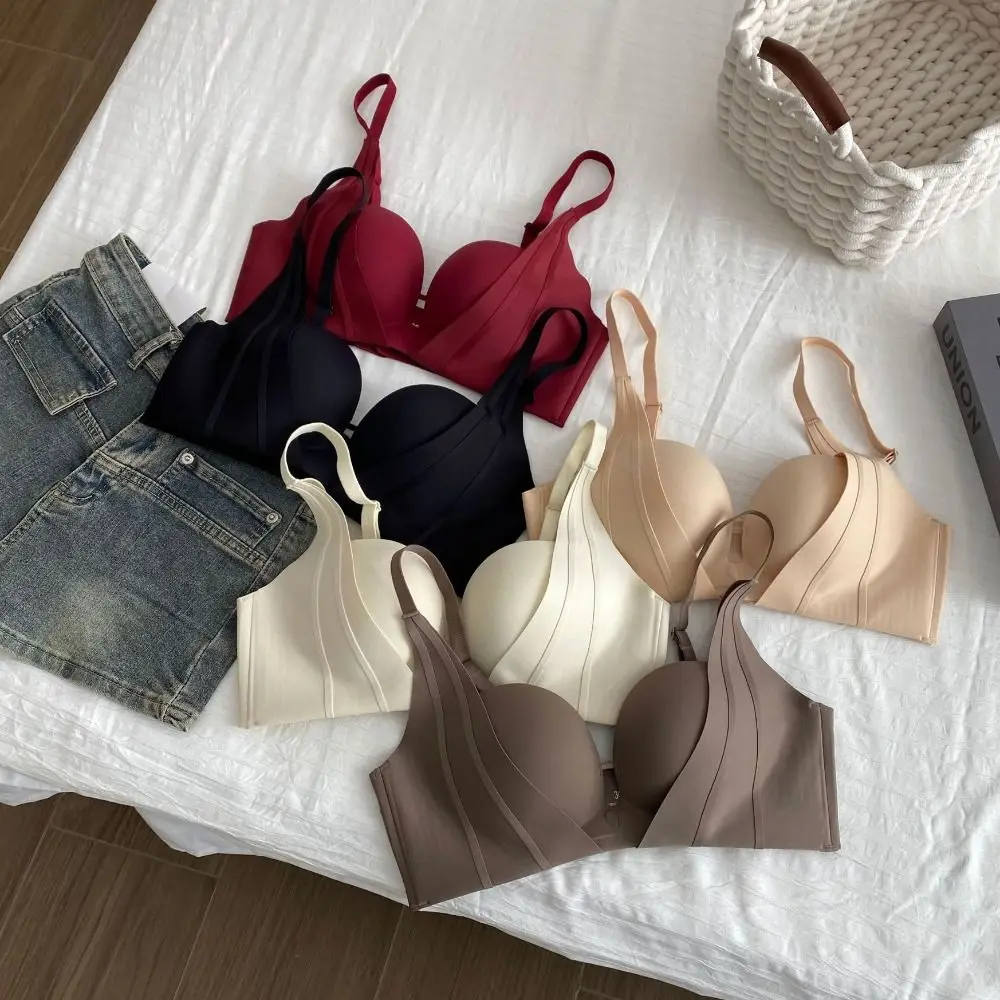 

Close-fitting Wireless Deep V Bra Anti-sagging Shockproof Push Up Underwear Traceless Gathered Breasts Brassiere for Women