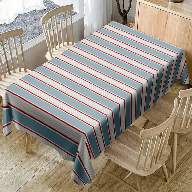 1pc Soft, Fashionable and Beautiful Blue and Pink Vertical Stripes Tablecloth, Machine Washable and Easy to Clean, 2D Print