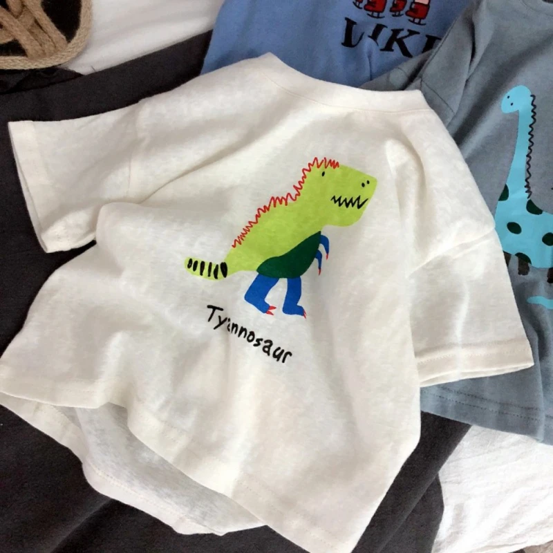 

Kids Summer Boy T-shirt Cute Dinosaur Cotton Breathable Short Children Baby tShirt For 2-7T Korean Top