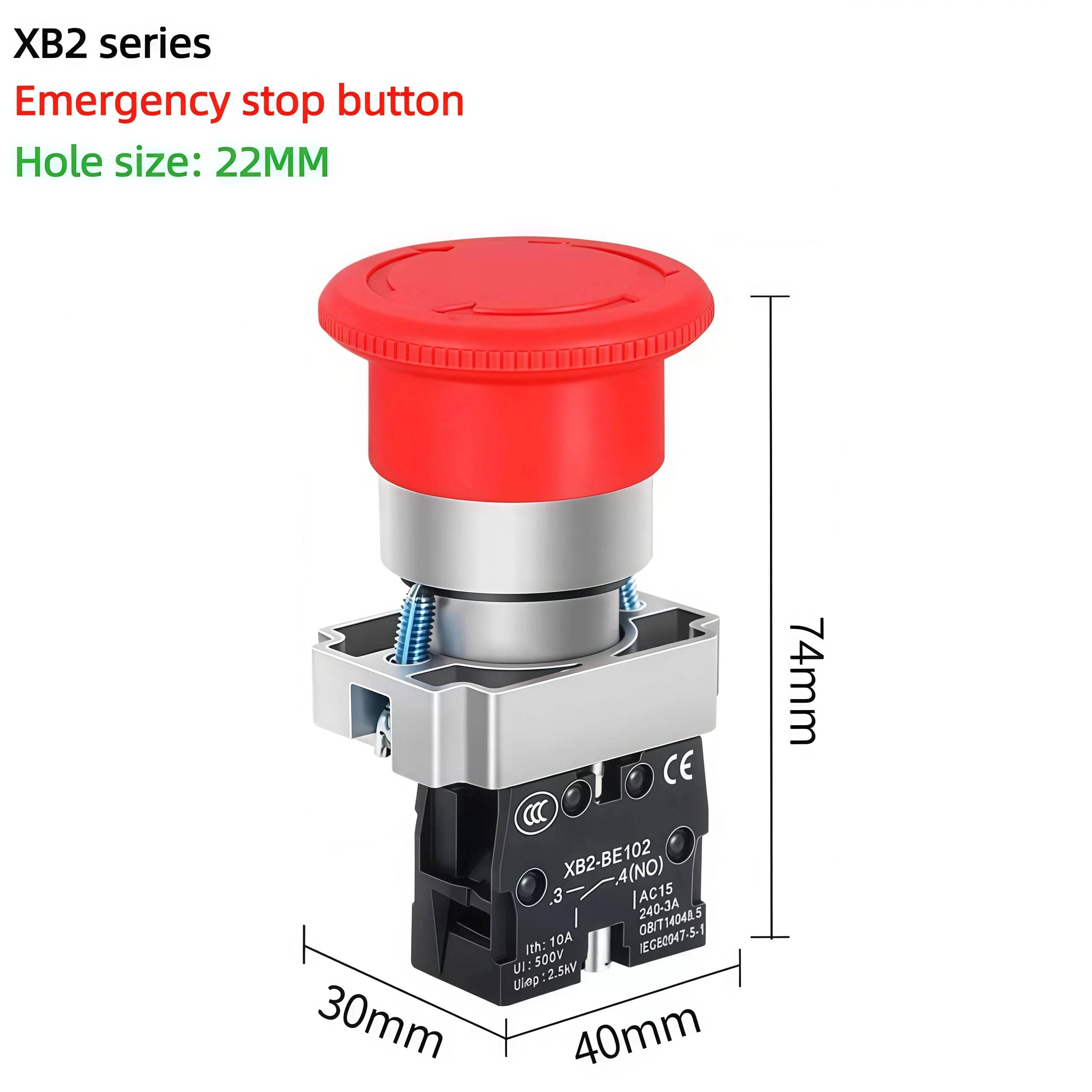22mm Emergency Stop Red Mushroom Button Switch XB2-BS642 BS541 BS545 BS542 Self-locking / Latching Copper Contact / Silver Conta