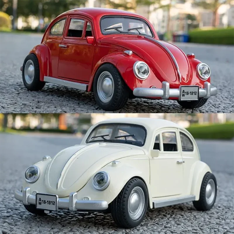 1:18 1955 besouro liga clássico modelo de carro diecast brinquedo metal carro som e luz puxar para trás simulação coleção presentes brinquedos meninos
