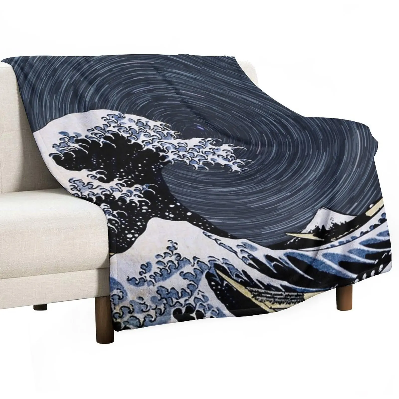 

Kanagawa wave in a starry night Throw Blanket Designer Blankets sofa