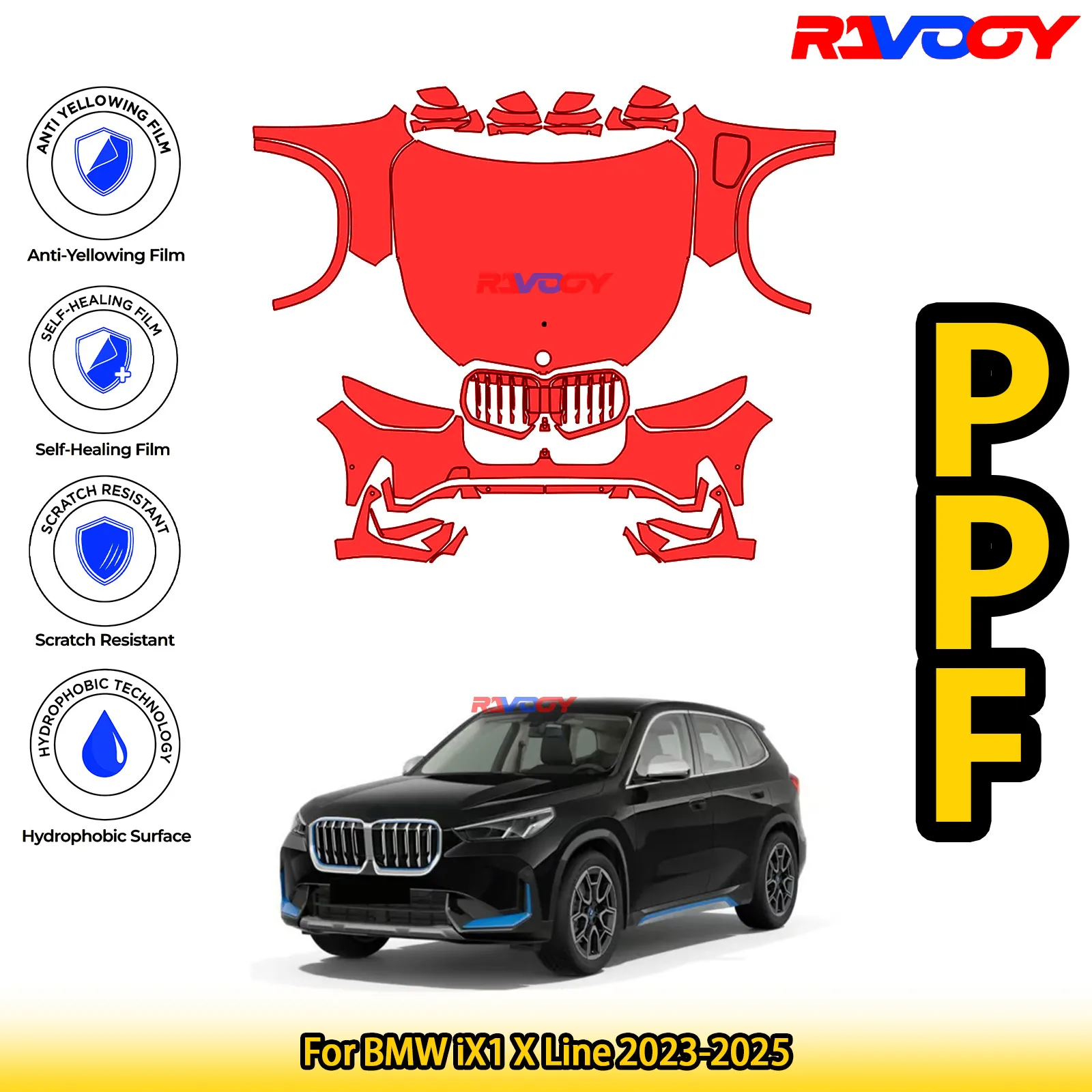 

For BMW iX1 X Line 2023-2025 Glossy Matte Black Precut front PPF Kit Paint Protection Film