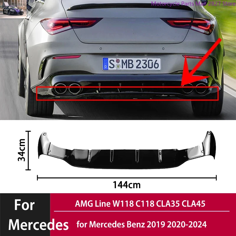 Rear Bumper Splitter Lip Body Kit Diffuser Lip Guard Protector for Mercedes Benz W118 C118 CLA35 CLA45 AMG Line 2019 2020-2024 