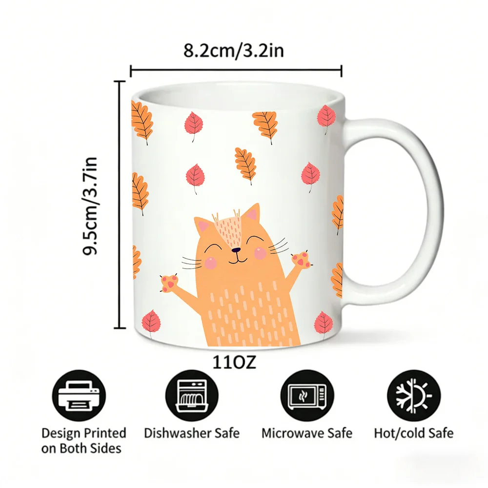 1PCS Cute Orange Cat Fallen Leaf Ceramic Cup, Coffee Cup, Milk Cup, Office Tea Cup, Drinking Cup, Does Not Fade,Gift for Friends