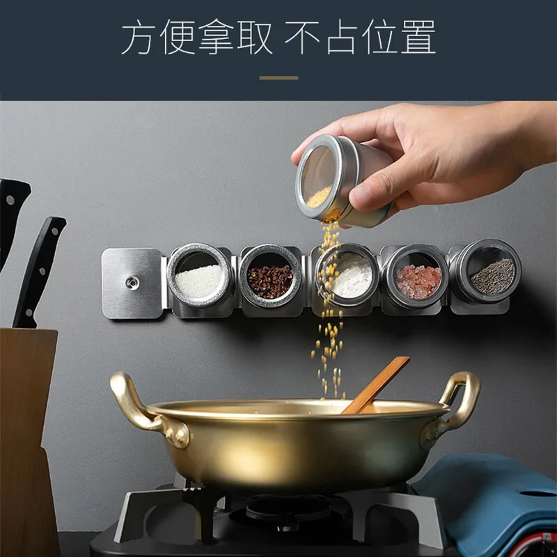 3pcs Magnetic Stainless Steel Seasoning Jar Spice Bottle Household Barbecue Kitchenware 3 Set Seasoning Box Blackboard Sticker