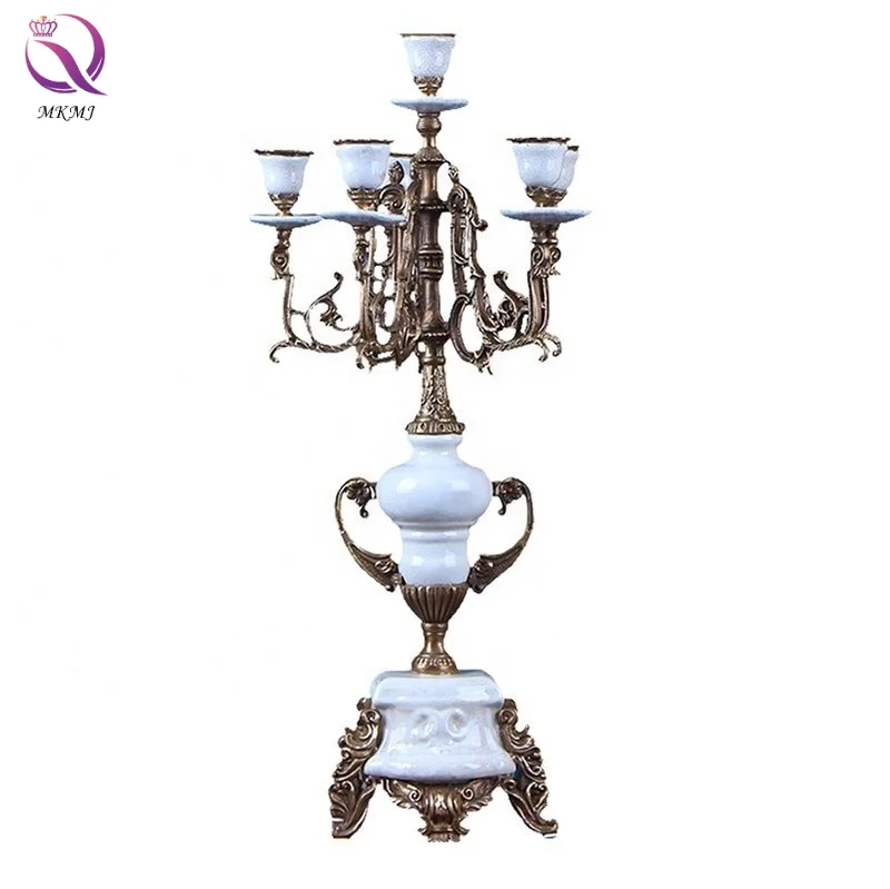 High quality handmade light candle holders vintage 6 arms porcelain ceramic candle holder gifts for Christmas decorations