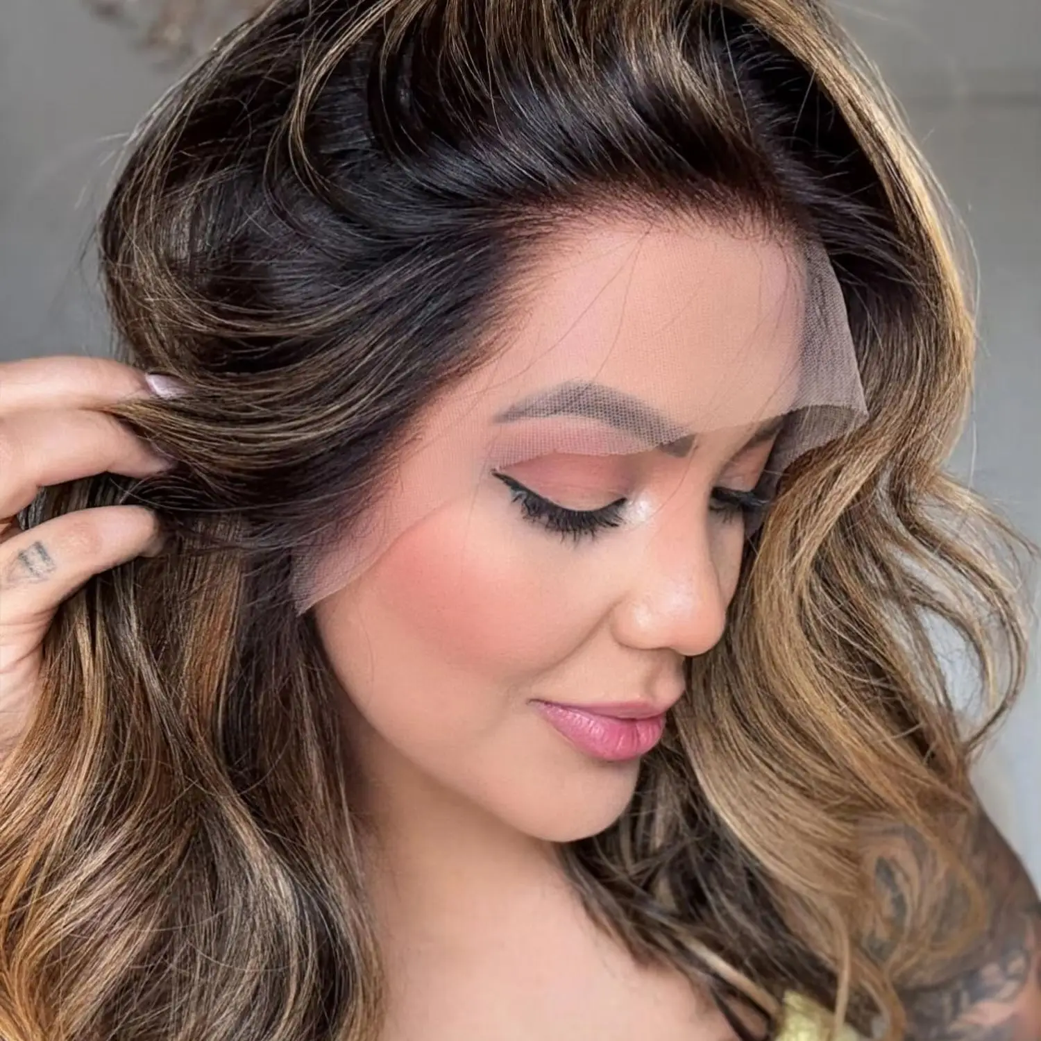 Soft 180% Density Wig Ombre Chestnut Brown Balayage Wig for Women High Quality Synthetic HD Lace Front Wigs Small/Large Size Cap