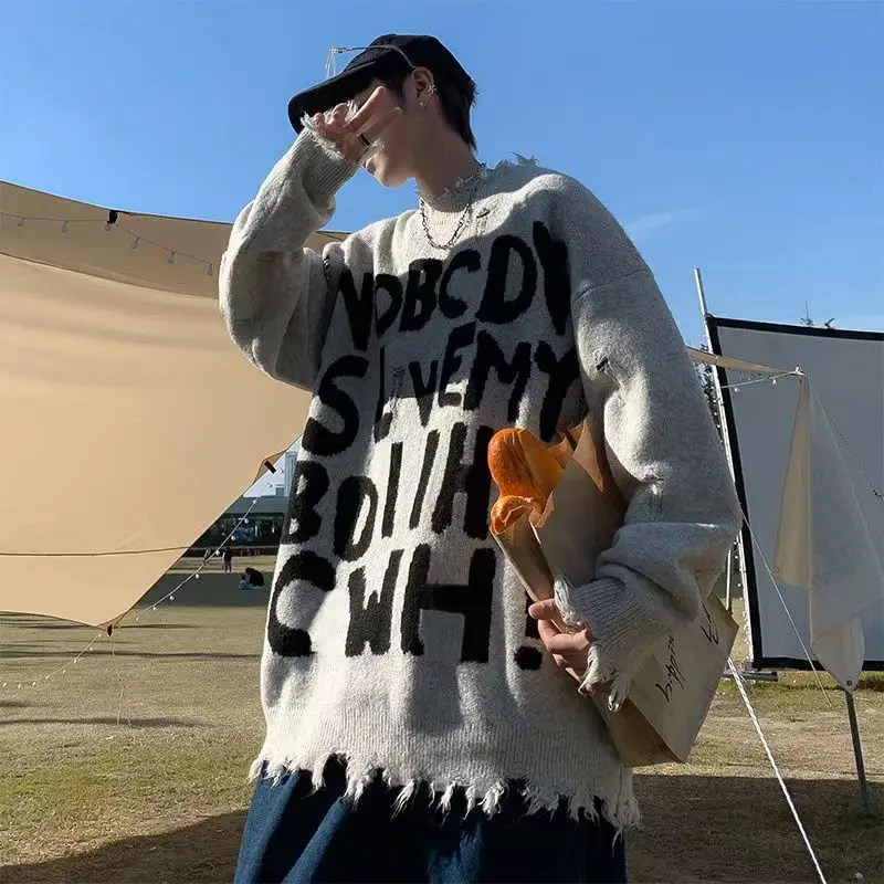 

Оверсайз осенне-зимний свитер, модный повседневный круглый вязаный топ с надписью Ne для мужчин и женщин больших размеров