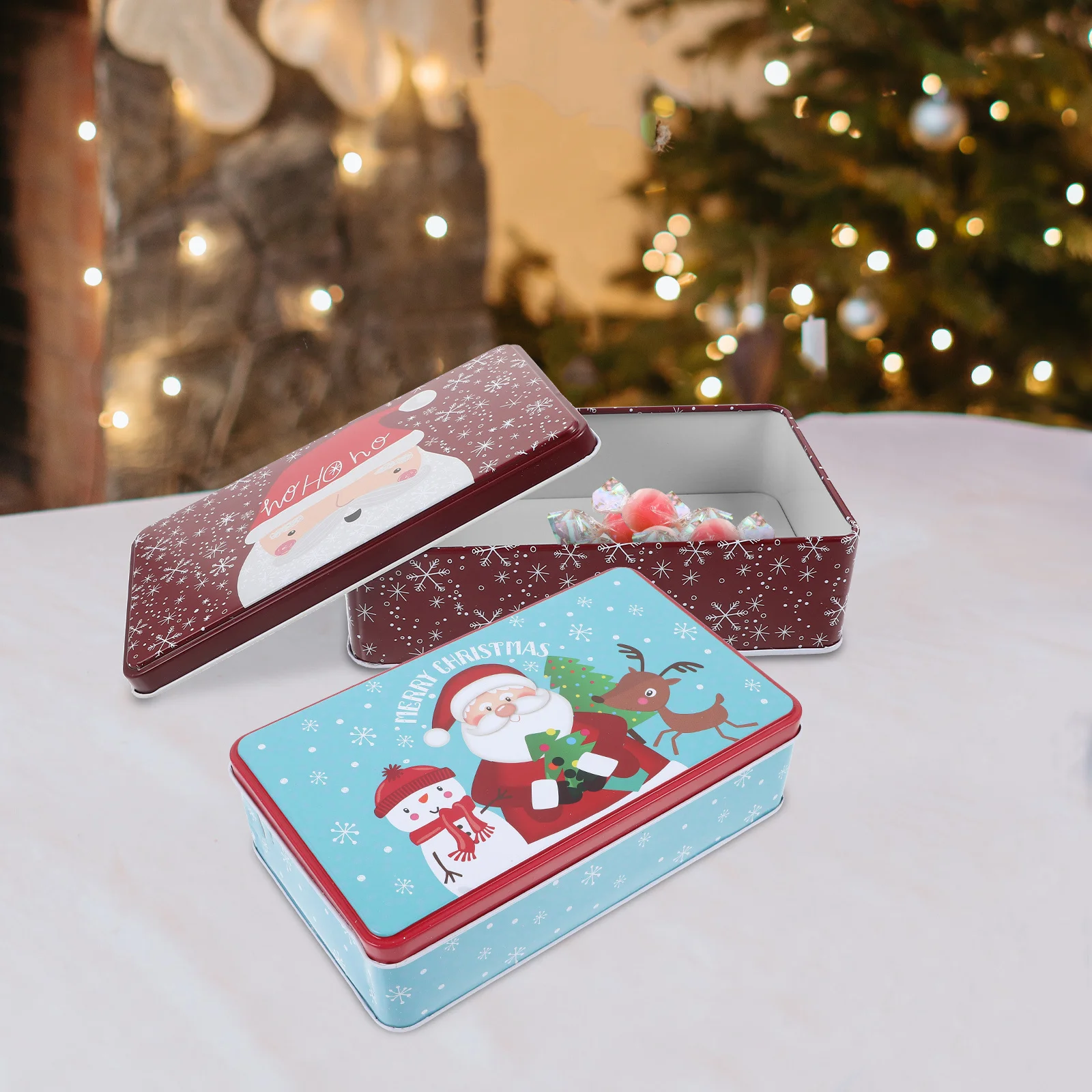 

2Pcs Christmas Candy Box Tinplate Santa Claus Storage Container Large Capacity Cookie Box Christmas Gift Case Candy Jar
