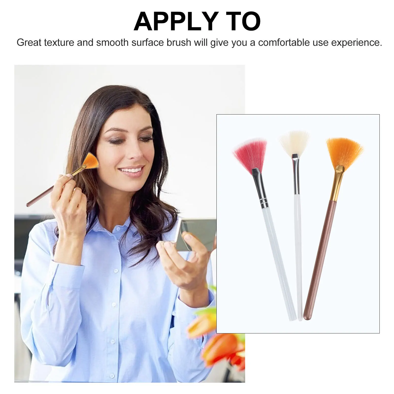 Aplicador de colorete en forma de abanico para resaltar, accesorios, herramienta de aplicación de polvo para contorno de maquillaje, 3 uds.