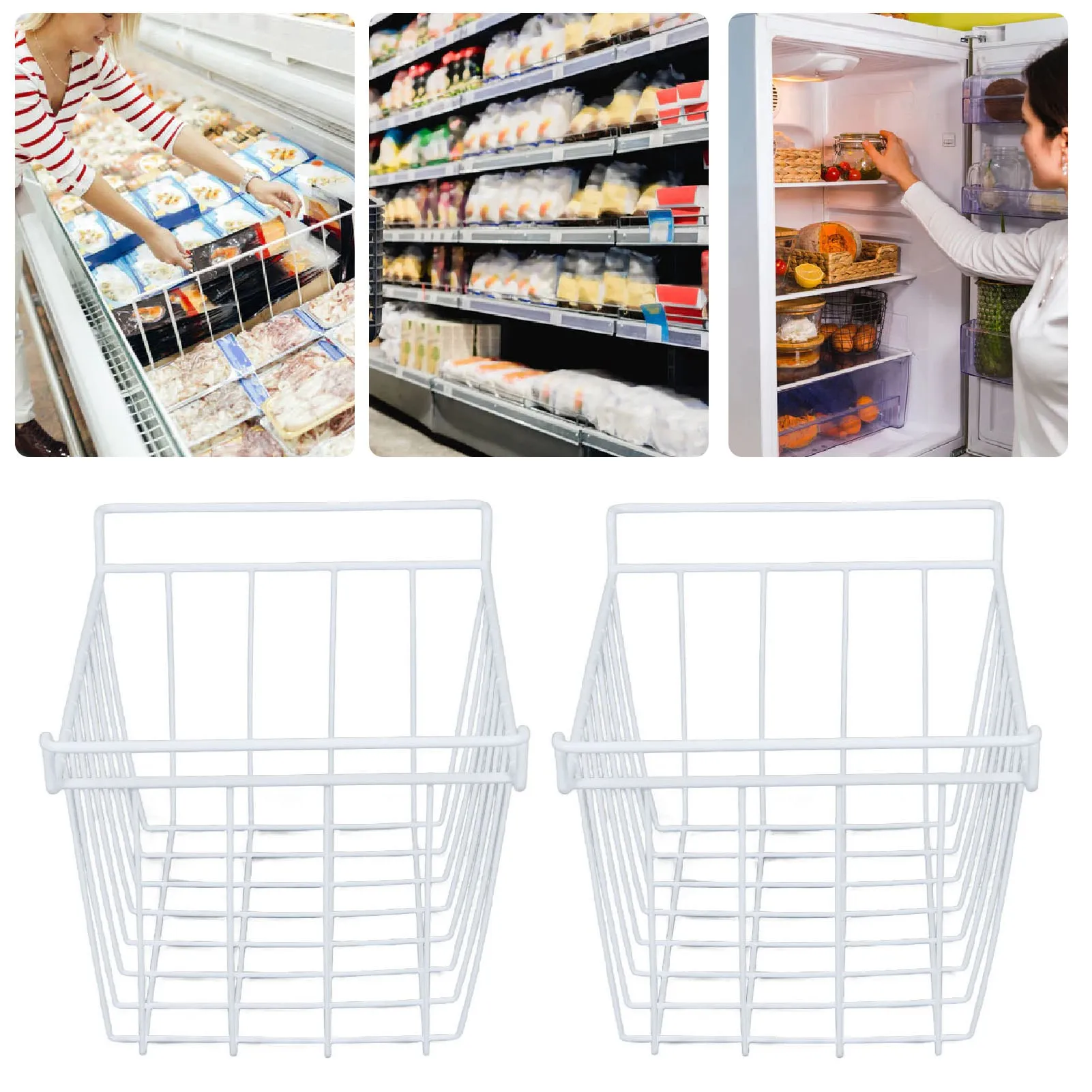 PE Coated Freezer Baskets, Large Steel Wire Storage Baskets, Smart Storage Solutions for Pantry Essentials, Rustproof, 19.5x9.6x