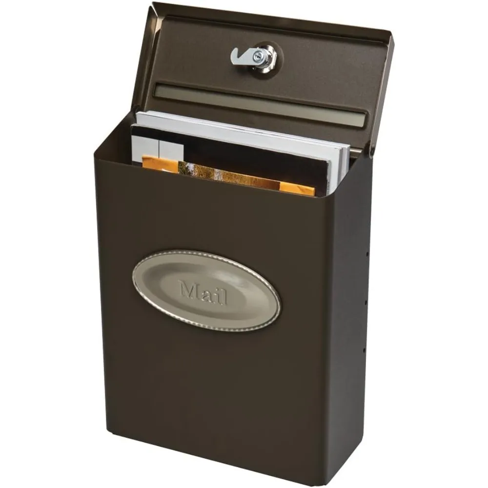 Locking Mailbox Bronze with Satin Nickel Trim, Weatherproof Metal, 9.7x4.4x12.6 Inches