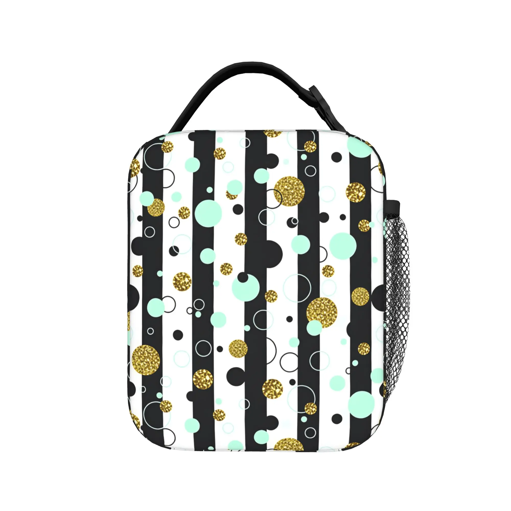 Lunch Bag Glitter Bubble Vertical Stripe Outdoor Picnic Lunch Box For Child  Fashion Portable Graphic Thermal Lunch Bags
