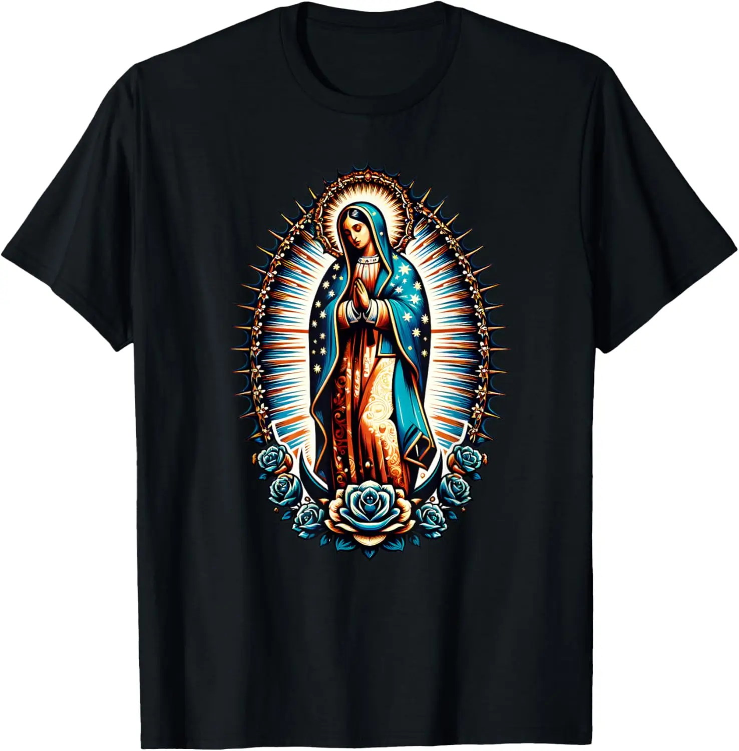 

Virgen De Guadalupe Virgin Mary Catholic Saint Art Graphic Tee Breathable Cotton T-Shirt for Men