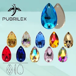 PUBRILEX Drop Glass Sew On Rhinestones Flatback Pear Edges with Chamfers Strass DIY Sewing Crystal Stone for Garment Decoration