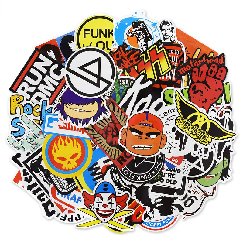 100 Pcs Retro Cartoon Rock Music Stickers for Children Bicycle Motorcycle Bumper Fridge JMD Cool Waterproof DIY Graffiti Sticker