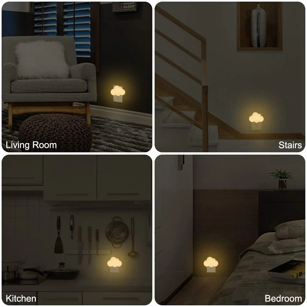 LED Plug In Smart Motion Sensor Night Lights Auto On/Off Cloud for Kids Bedroom Stair Hallway Kitchen Wall Lamps