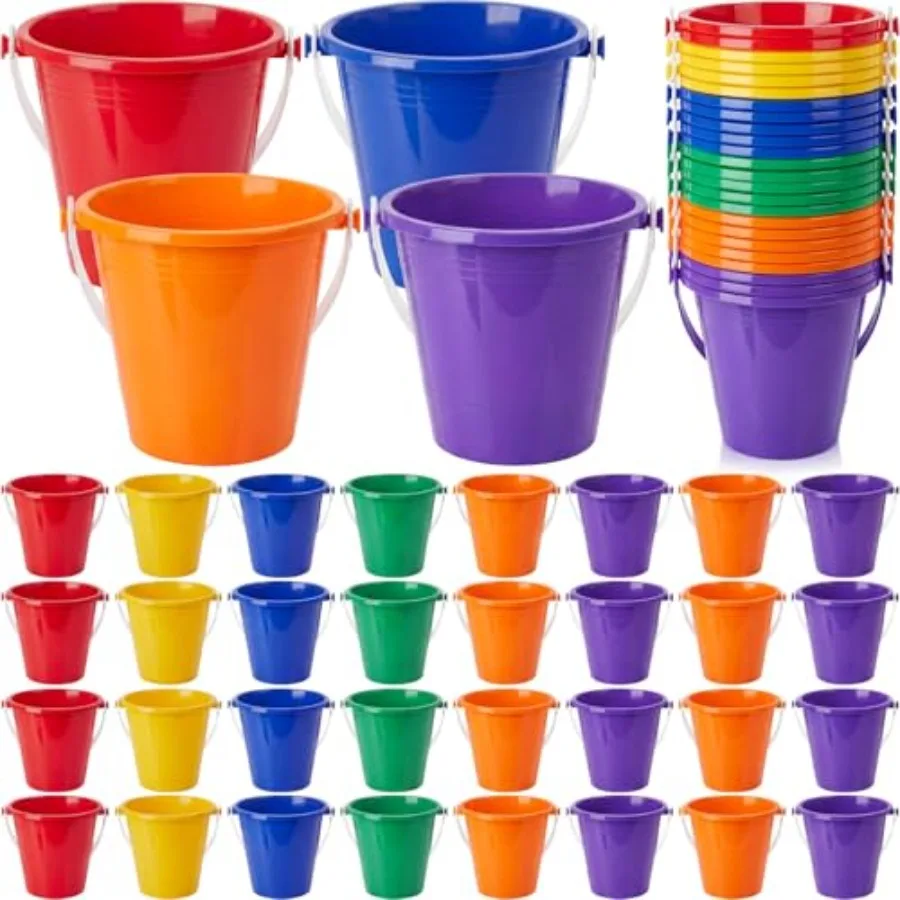 24 Pcs Beach Bucket Sand Buckets Bulk for 5 Inch Colorful Fun Plastic Pails and Sandcastle Mold for Toddler Summer Beach Birthd