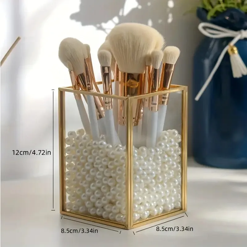 1 soporte para brochas de maquillaje, organizador de brochas cosméticas de Metal dorado con 1 ranura, caja de papelería, taza para brochas para tocador, escritorio, vestido