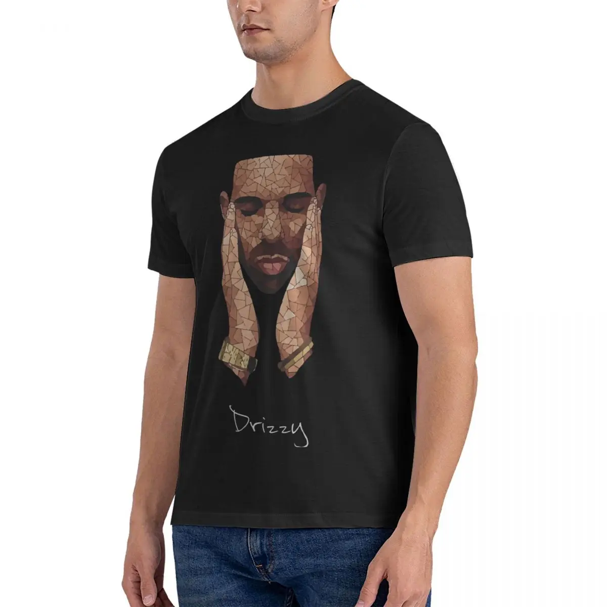 Vintage Drke Drizzy Rapper Moasiac T-Shirts Men Crew Neck Cotton T Shirt Drake Short Sleeve Tees Original Tops