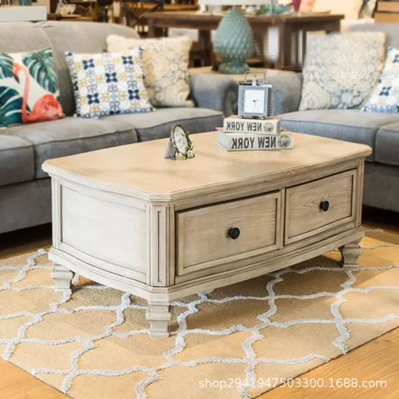 Solid wood coffee table apartment type living room oak retro old drawers kung fu tea table rectangular coffee table