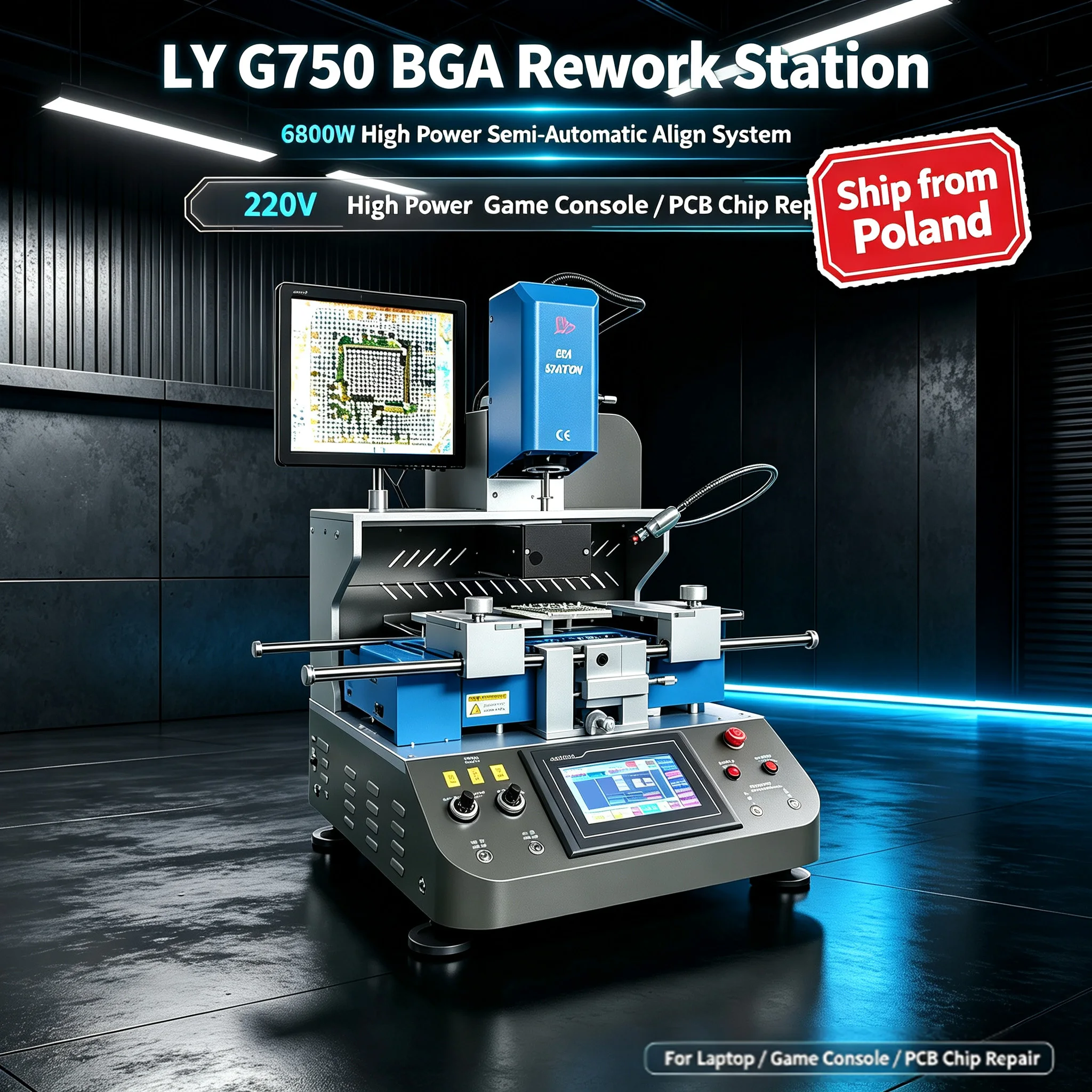 LY G750 Semi‑Automatic Align BGA Rework Station 6800W 220V For Laptop Game Console PCB Chip Reballing Soldering Repair Machine