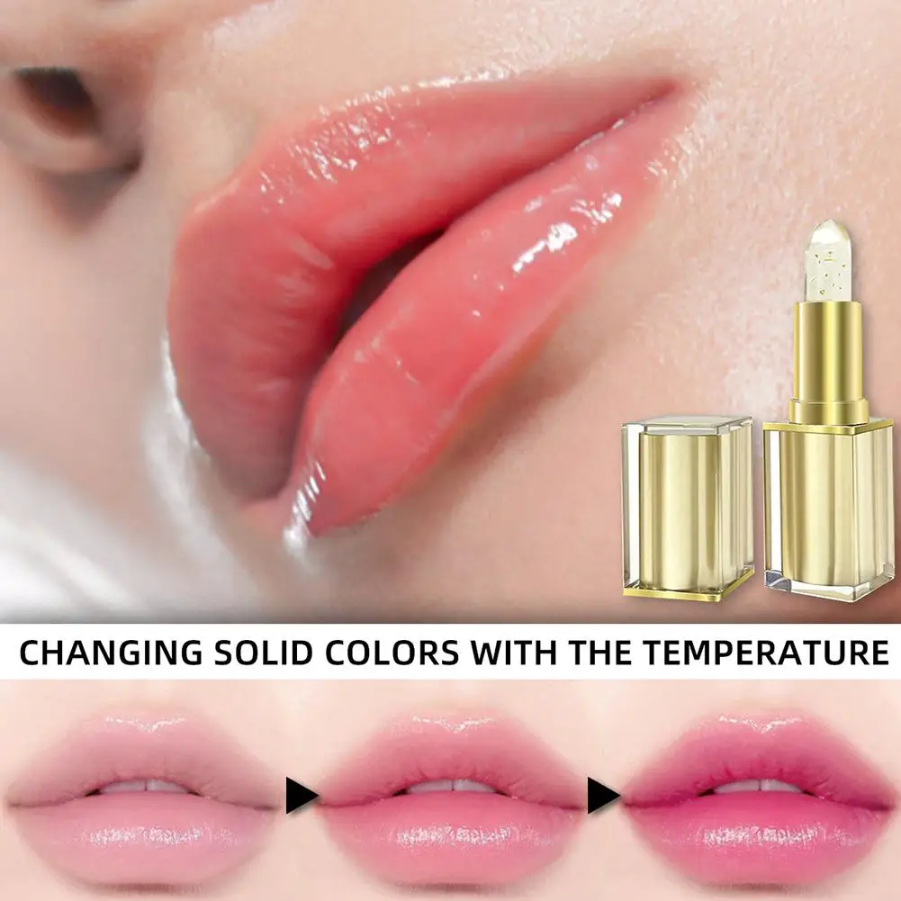 Rossetto fiore donna che cambia colore temperatura trasparente impermeabile idratante gelatina di cristallo balsamo per labbra perlescente cosmetico