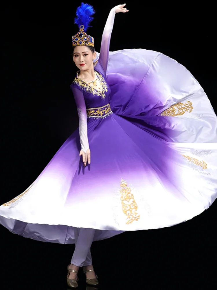 Mongolian Dance Dress Uygur Tibetan Traditional National Dance Costume Female Performance Clothing Female Practice Dance Dress