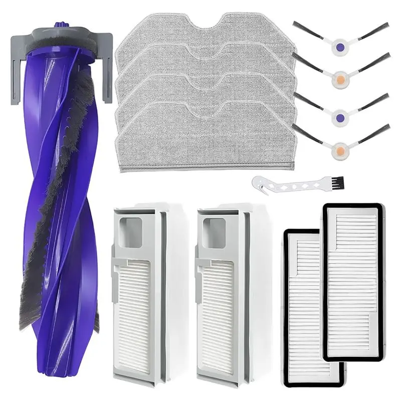 

Запасные части для пылесоса Narwal Freo X Plus: основные и боковые щетки, HEPA-фильтры, салфетки для влажной уборки, мешки для сбора пыли.