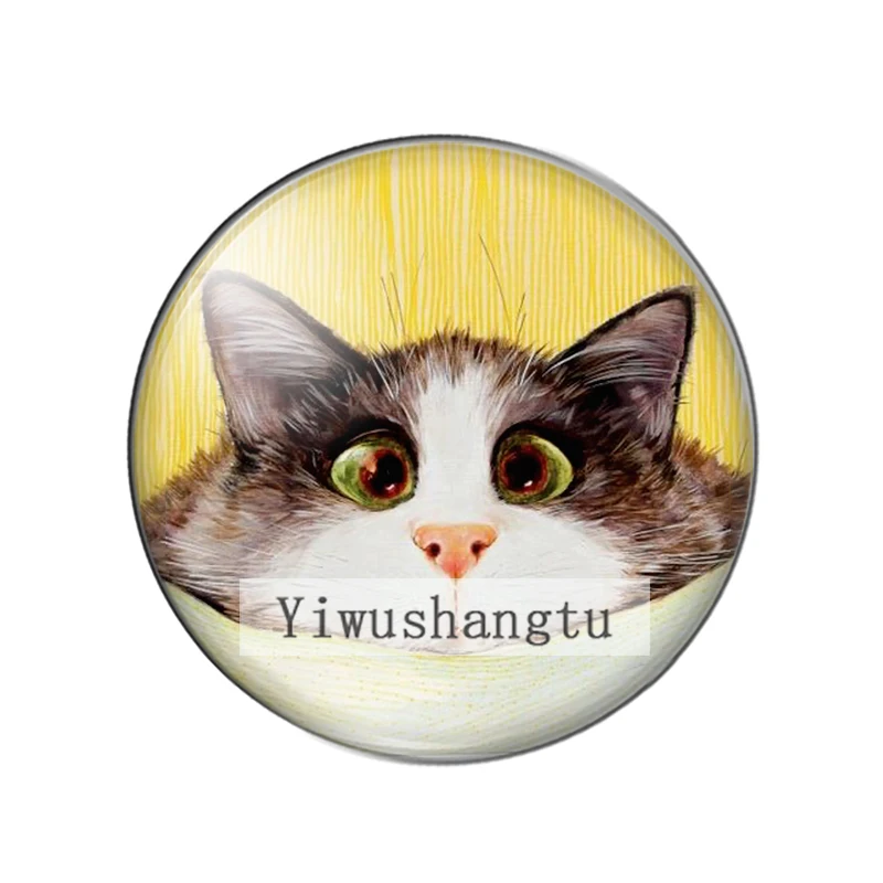 Lovely cartoon funny cat face art paintings 12mm/18mm/20mm/25mm Round photo glass cabochon demo flat back Making findings