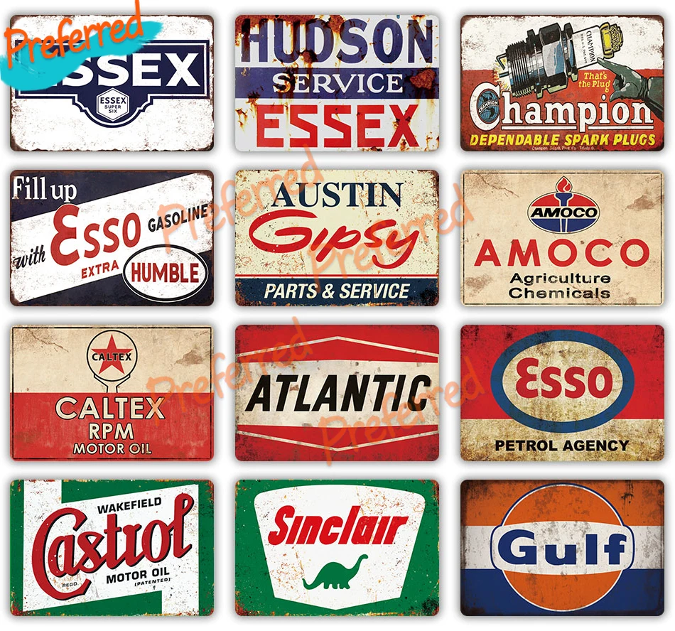 

Vintage Car Stickers Gulf, Esso Oil Creative Decals Vintage Signs for Your Car Motorcycle Window Helmet Trunk Wall Decal PVC