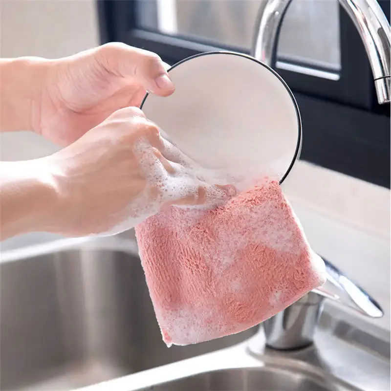 YOMDID Double-sided Kitchen Cleaning Cloths Thick Absorbent Water Dish Cloth Non-oil Rag Wipe Hand Towels Kitchen Accessories