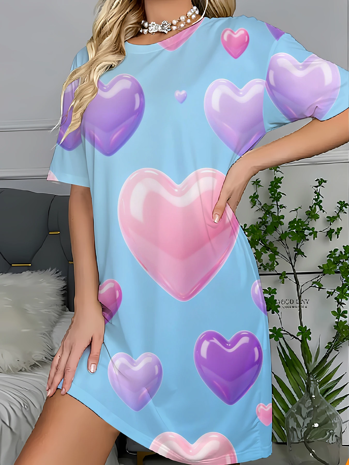 

Women's 3D Print Sleep T-Shirt Dress Cute Graphic Nightgown Korean Style Loose