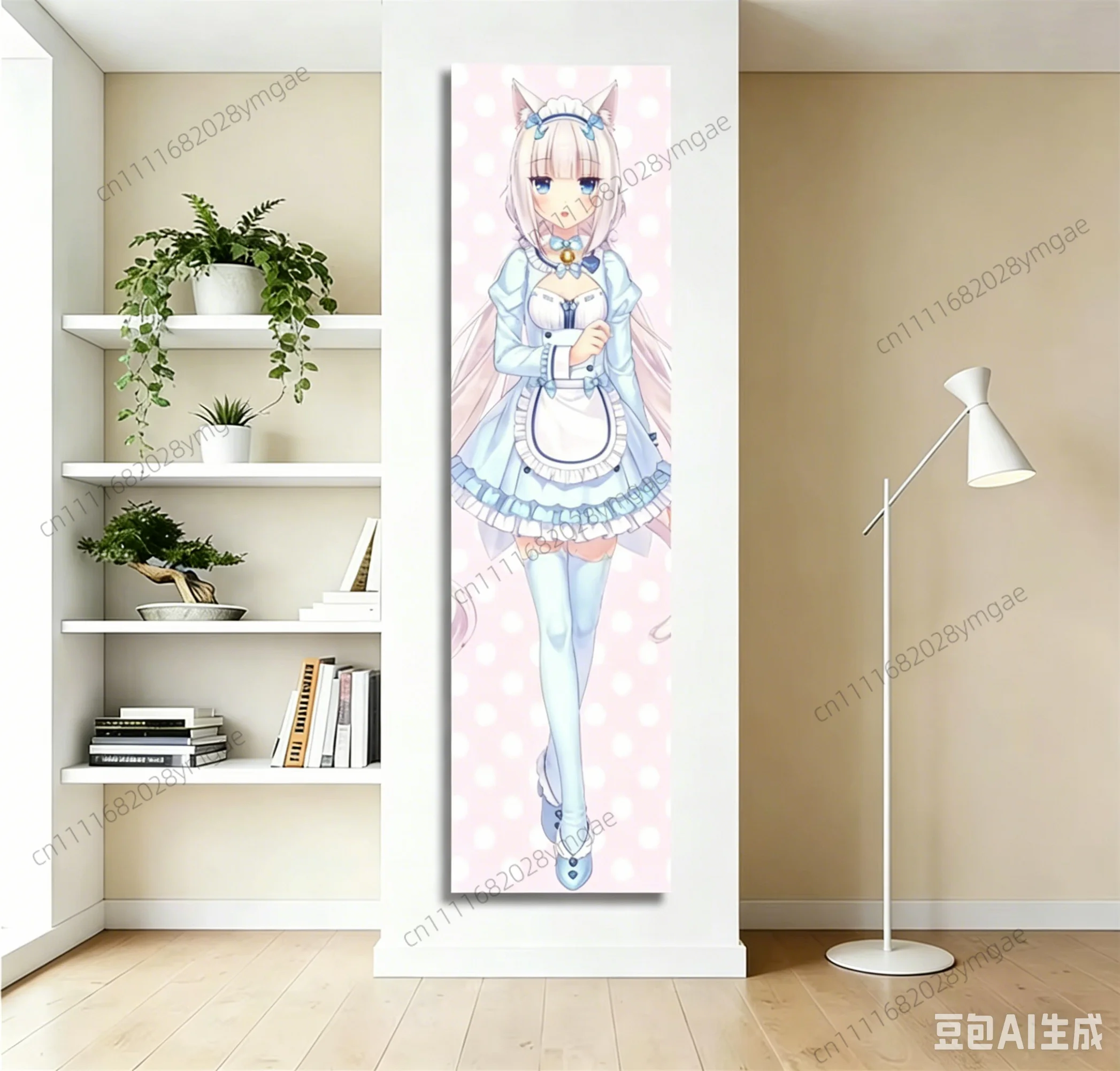 Aesthetic Cute Anime Nekopara Vertical Long Tapestry Cartoon Nekomimi Maid Poster Flag Kawaii Bedroom Dorm Backdrop Cloth Banner