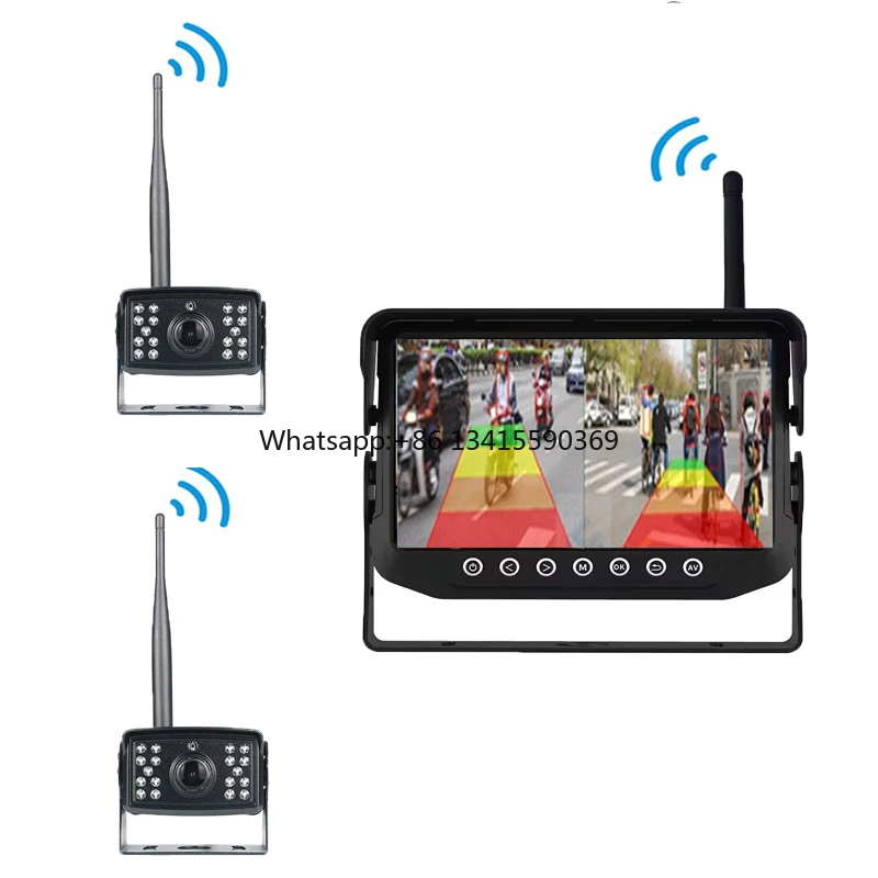 

7-дюймовый 1080P беспроводной водонепроницаемый монитор резервной камеры 2 канала система камеры заднего вида автомобиля BSD беспроводное обнаружение для