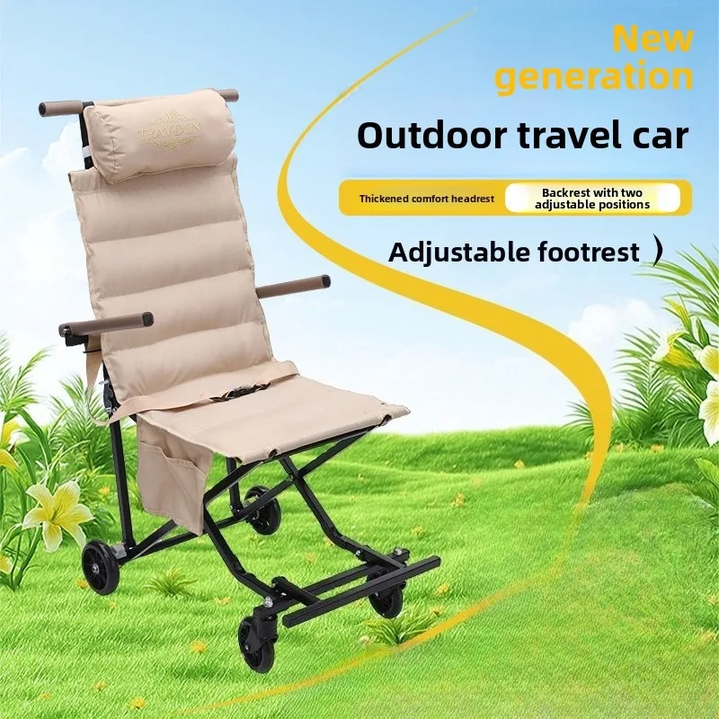 Outdoor Folding Chair Cart Lightweight Wheels Portable Family Elderly Travel Camping Chair Beach Chair Outdoor Chair Fishing - view 4