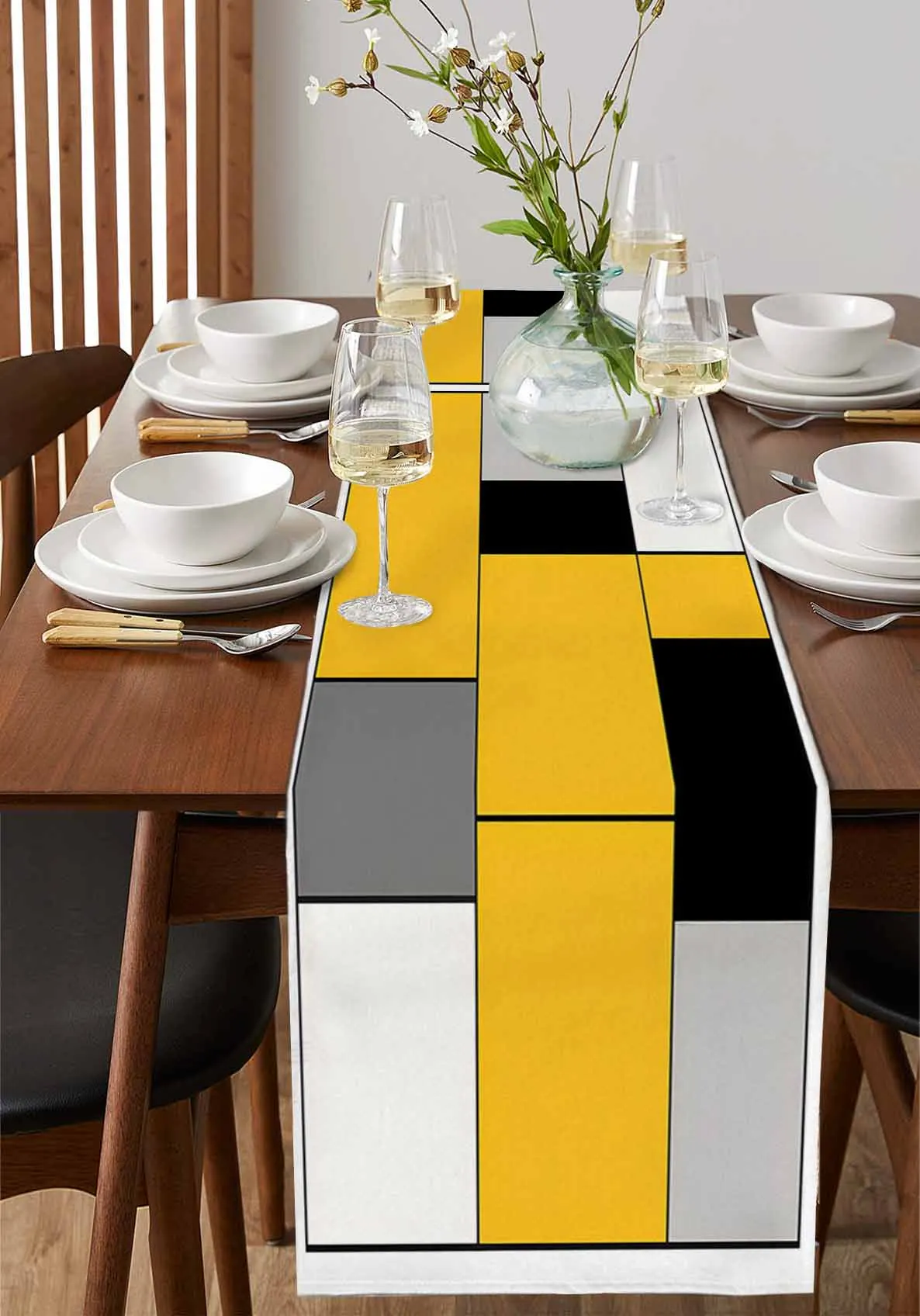 

Retro Yellow Patchwork Art Table Runners Coffee Tablecloth Wedding Decoration Modern Home Party Table Mats