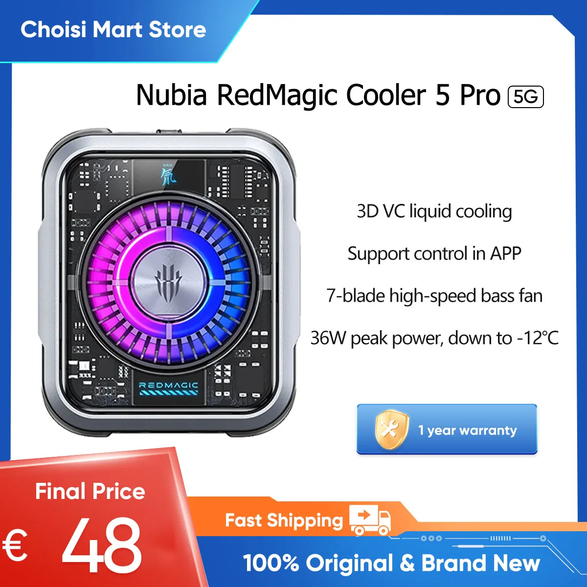 Nubia RedMagic Cooler 5 Pro Magnetic Original Smart  FunCooler RGB LED 36W Refroidissement par liquide Xiaomi iPhone ISub