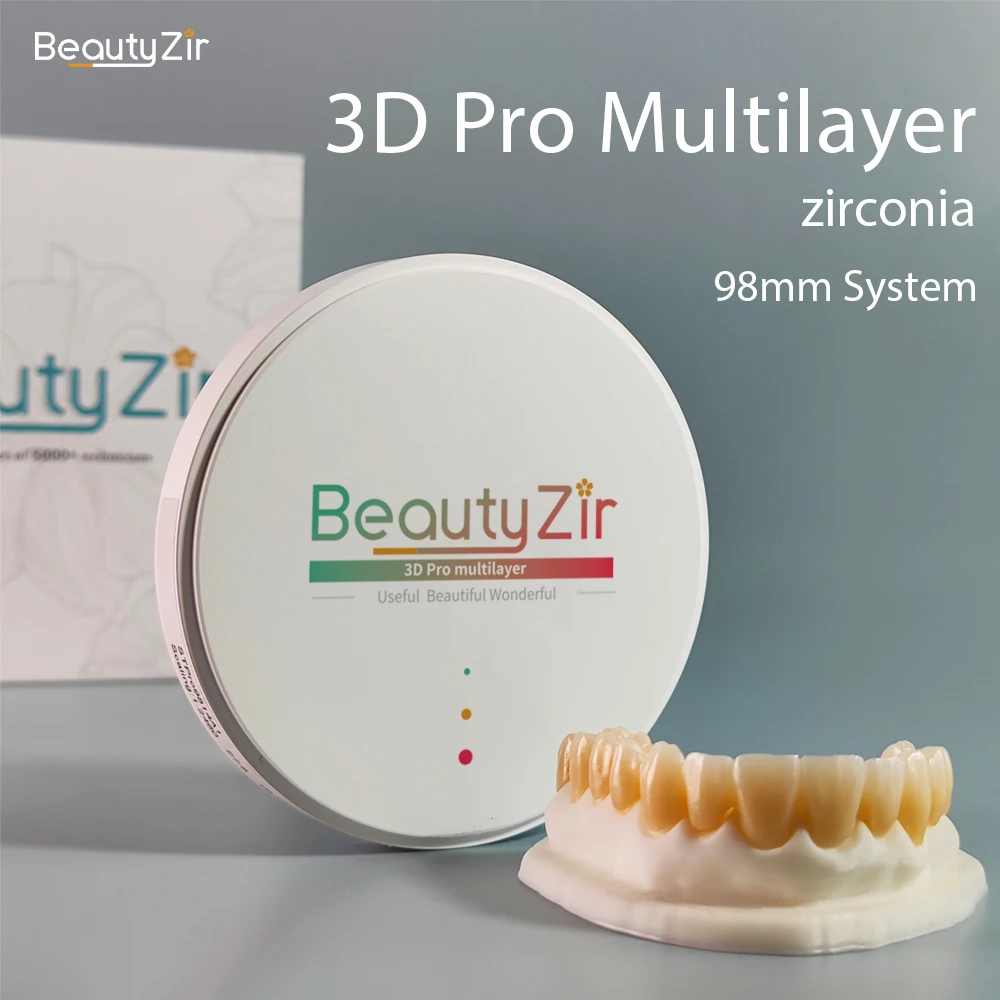 Beautyzir 3DPro Wielowarstwowe materiały naprawcze z tlenku cyrkonu dentystycznego System 98mm 20-22mm Super przezroczyste dyski z tlenku cyrkonu dentystycznego