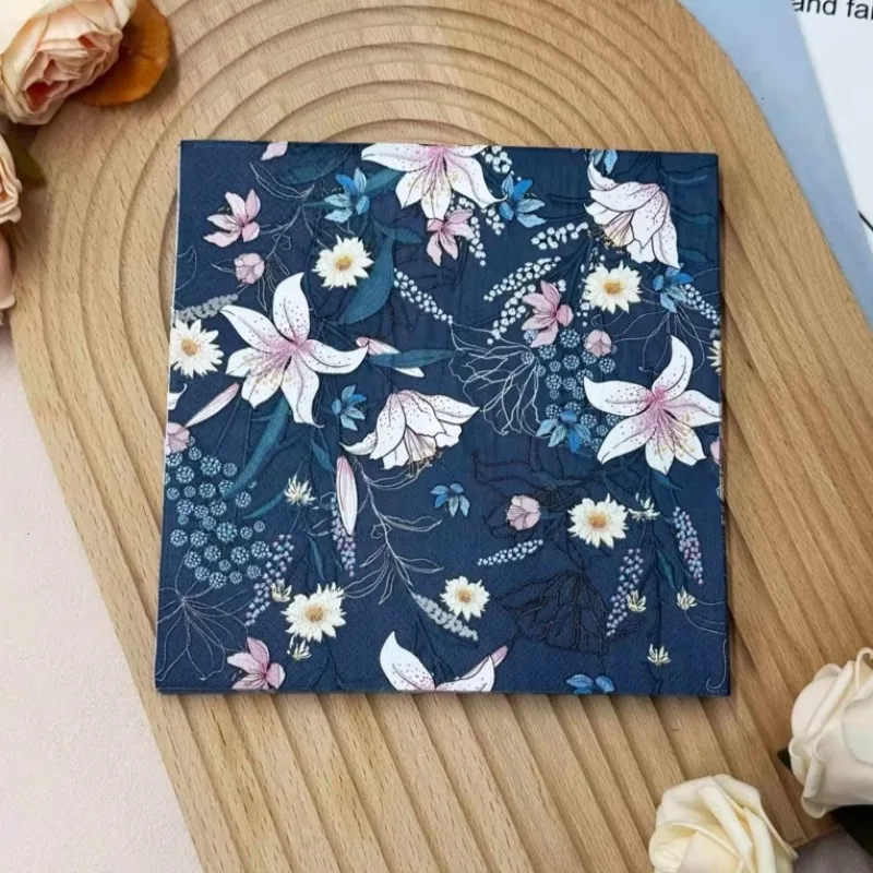 10/20 Pcs 33cm 2-Layer Color Printed Napkins Blue Flowers and Plants Wine Glass Origami Decorative Painting DIY Decoupage Paper