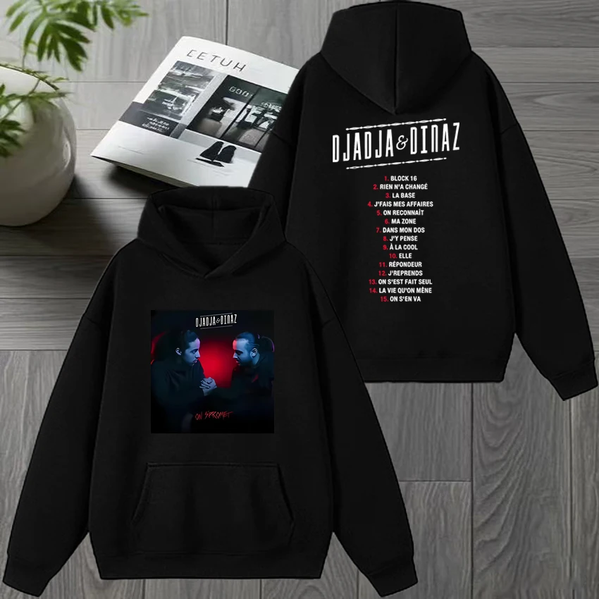 

2025 Rapper Djadja & Dinaz Album Tour Double Sided hip hop printed Hoodie Men women vintage Fleece streetwear Unisex Sweatshirt