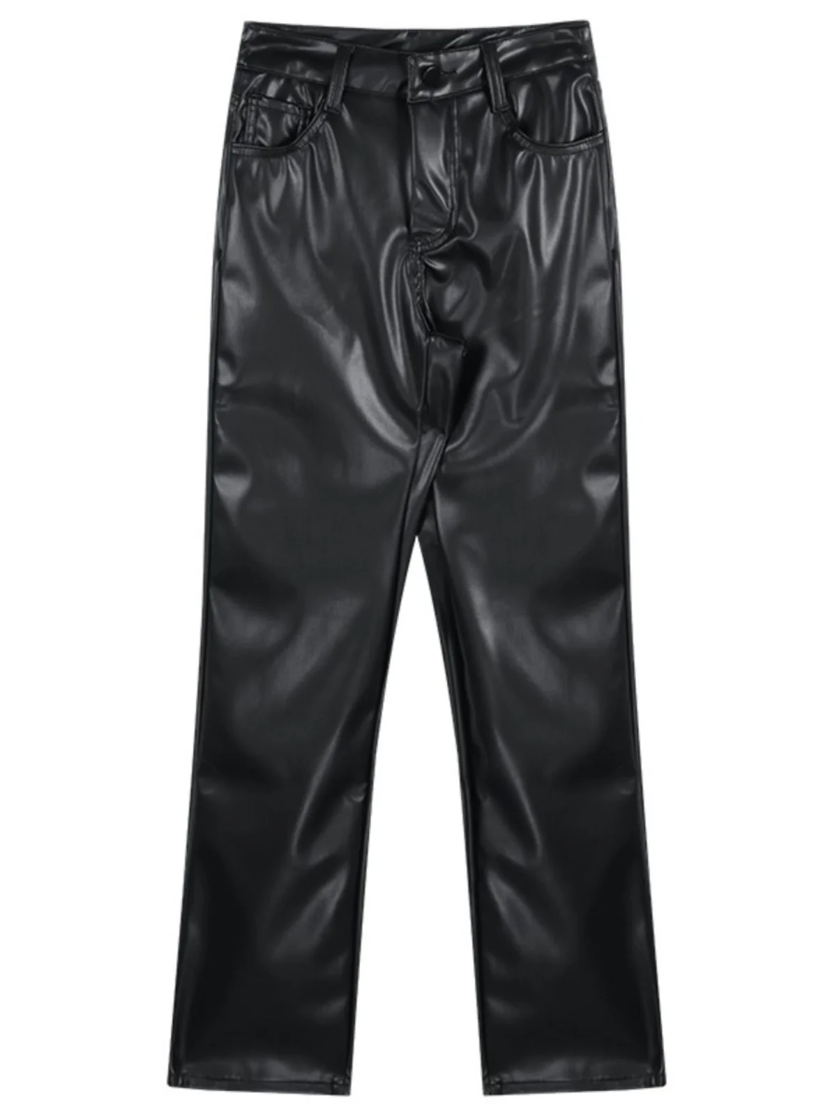 High Waist Wide Leg Bla PU Leather Straight Leg Pants for plus Size Women Casual Trousers Long Pants Pear aped Body